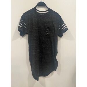 Broken Threads T Shirt Mens Small Charcoal Gray Crew Neck Distressed Side Zip